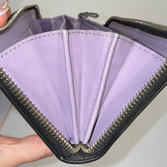 Coach Zip Around Black Pebbled Leather Wallet with Lilac Inside, VGC - Picture 9 of 10